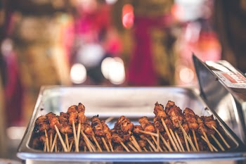 Grilled Meats in Stainless Steel Chafing Dish