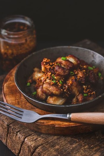 grilled pork on pot