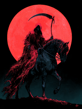 Grim Reaper on Horse Under a Full Moon