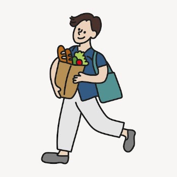 Grocery shopping guy sticker, house | Free PSD Illustration - rawpixel