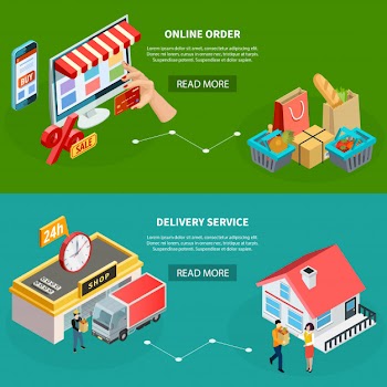 Grocery store isometric banners Free Vector