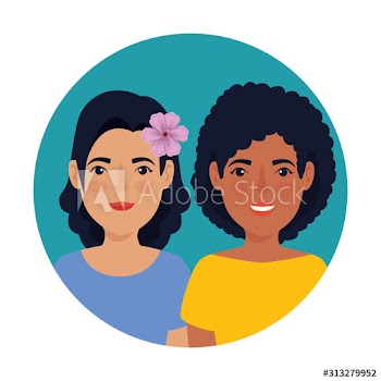 group of beautiful women in frame circular avatar character design