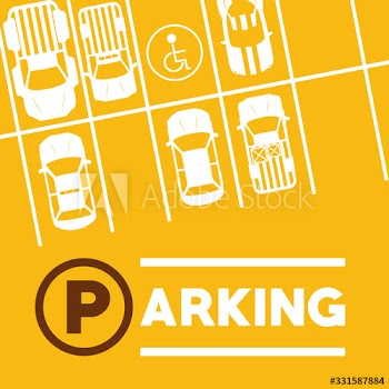 group of cars and disable space in parking zone scene