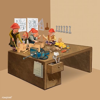 Group of elves working in a Santa's works.. | Free stock vector - 520277