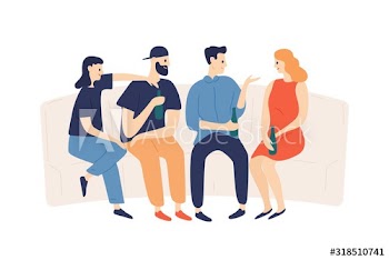 Group of happy friends drinking beer at party vector flat illustration