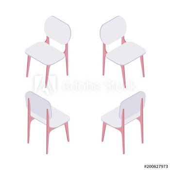 Group of isometric white chairs isolated on white background