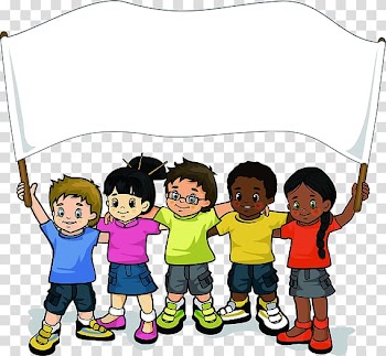 Group of kids raising white banner, Childrens Day Teaching of Jesus about little children Love , Cartoon Children transparent background PNG clipart