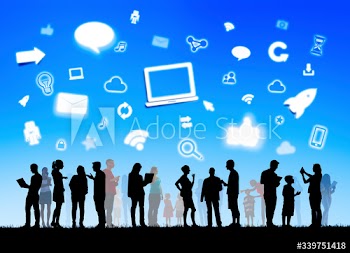 Group Of Multi-Ethnic Family Social Networking And Related Symbols Above