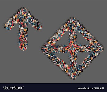 group of people combined into a downward arrow