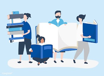 Group of people reading and borrowing books | Free stock vector - 479090