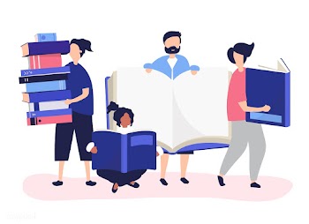 Group of people reading and borrowing books | Free stock vector - 479102