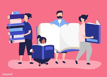 Group of people reading and borrowing books | Free stock vector - 479104