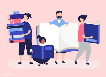 Group of people reading and borrowing books | Free stock vector - 479792
