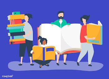 Group of people reading and borrowing books | Free stock vector - 479826
