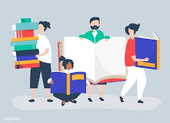 Group of people reading and borrowing books | Free stock vector - 479839