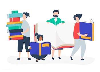 Group of people reading and borrowing books | Free stock vector - 481027