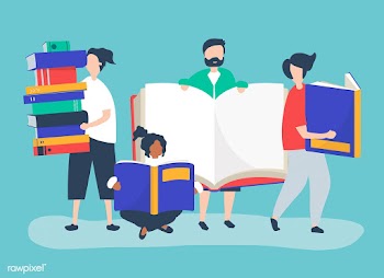 Group of people reading and borrowing books | Free stock vector - 481028