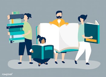 Group of people reading and borrowing books | Free stock vector - 481032