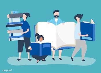 Group of people reading and borrowing books | Free stock vector - 481037