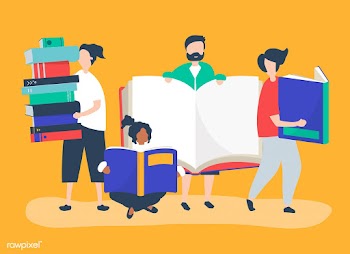 Group of people reading and borrowing books | Free stock vector - 481053