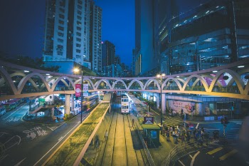 Group of People Walking Under the High Rise Buildings