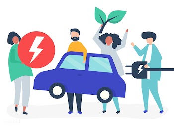Group of people with an electric car | Free stock vector - 478273