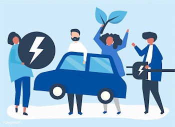 Group of people with an electric car | Free stock vector - 479359