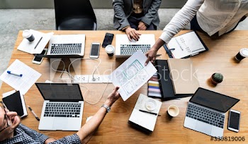 Group of people working on website template