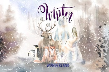 Group of wild animals in a winter wonderland .. | Free stock vector - 489453