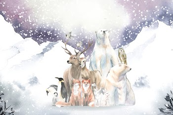 Group of wild animals in the snow drawn in wa.. | Free stock vector - 489627