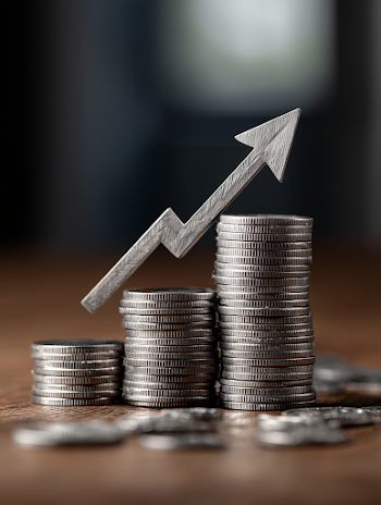 Growing Wealth: Coin Stack with Upward Arrow