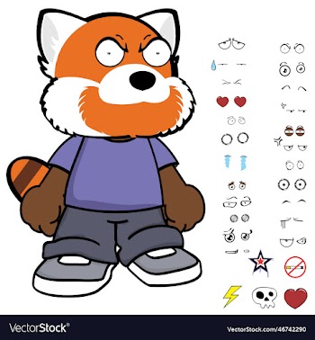 grumpy red panda kid character cartoon clothing
