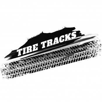 Grunge black tire track print marks background Free Vector