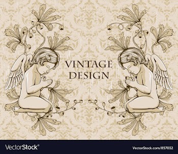 Grunge damask background with angels vector image