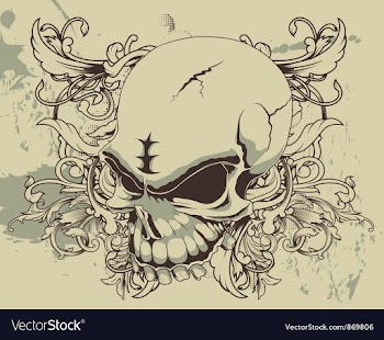 Grunge floral and skull vector image