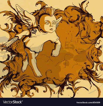 Grunge floral frame with angel vector image