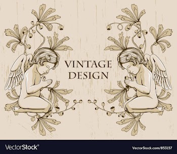 Grunge floral frame with angels vector image
