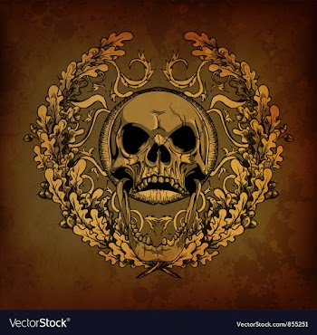 Grunge floral frame with skull vector image