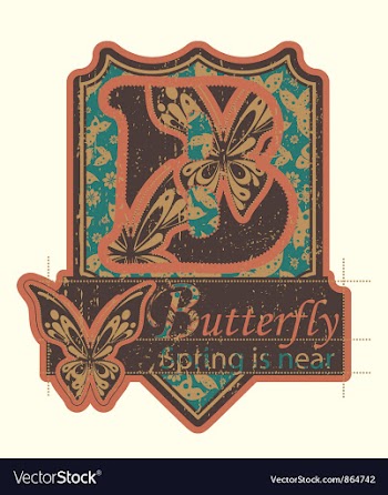 Grunge label with butterflies vector image