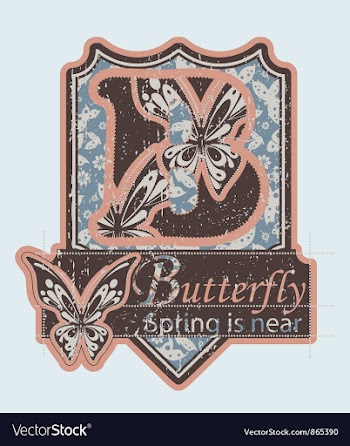 Grunge label with butterflies vector image