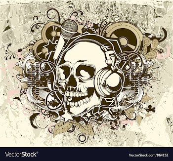 Grunge music background with skull vector image