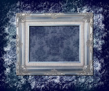Grungy old blue victorian wallpaper with vintage silver frame