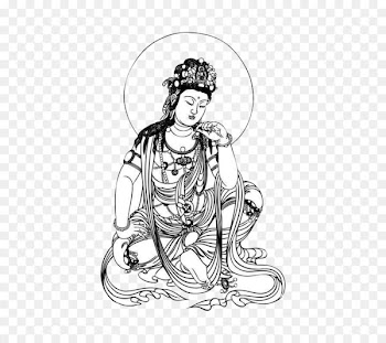 Guanyin Bodhisattva Buddharupa - Black and white portrait of the Goddess of Mercy 