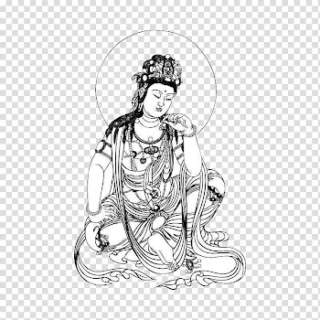Guanyin Bodhisattva Buddharupa, Black and white portrait of the Goddess of Mercy transparent background PNG clipart