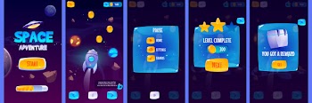 Gui app screens for space adventure game Free Vector