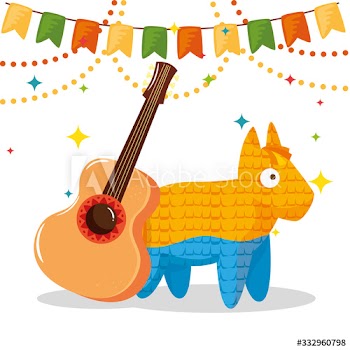 guitar and pinata icons traditional of cinco de mayo design