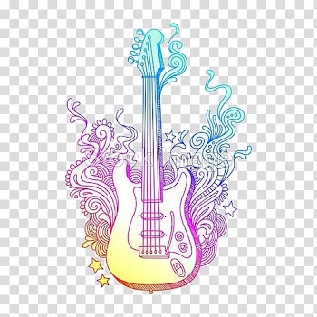 Guitar Drawing Illustration, Colorful guitar transparent background PNG clipart