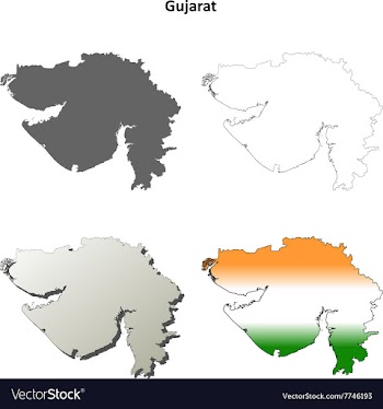 Gujarat blank detailed outline map set vector image