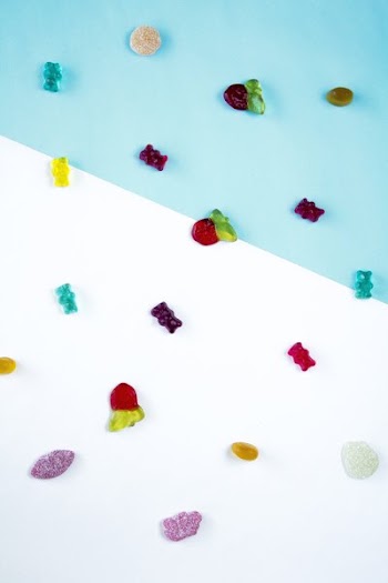 Gummy Candies On Blue And White