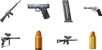 Gun and weapon icon set. Cartoon set of gun and weapon vector icons for web design isolated on white background